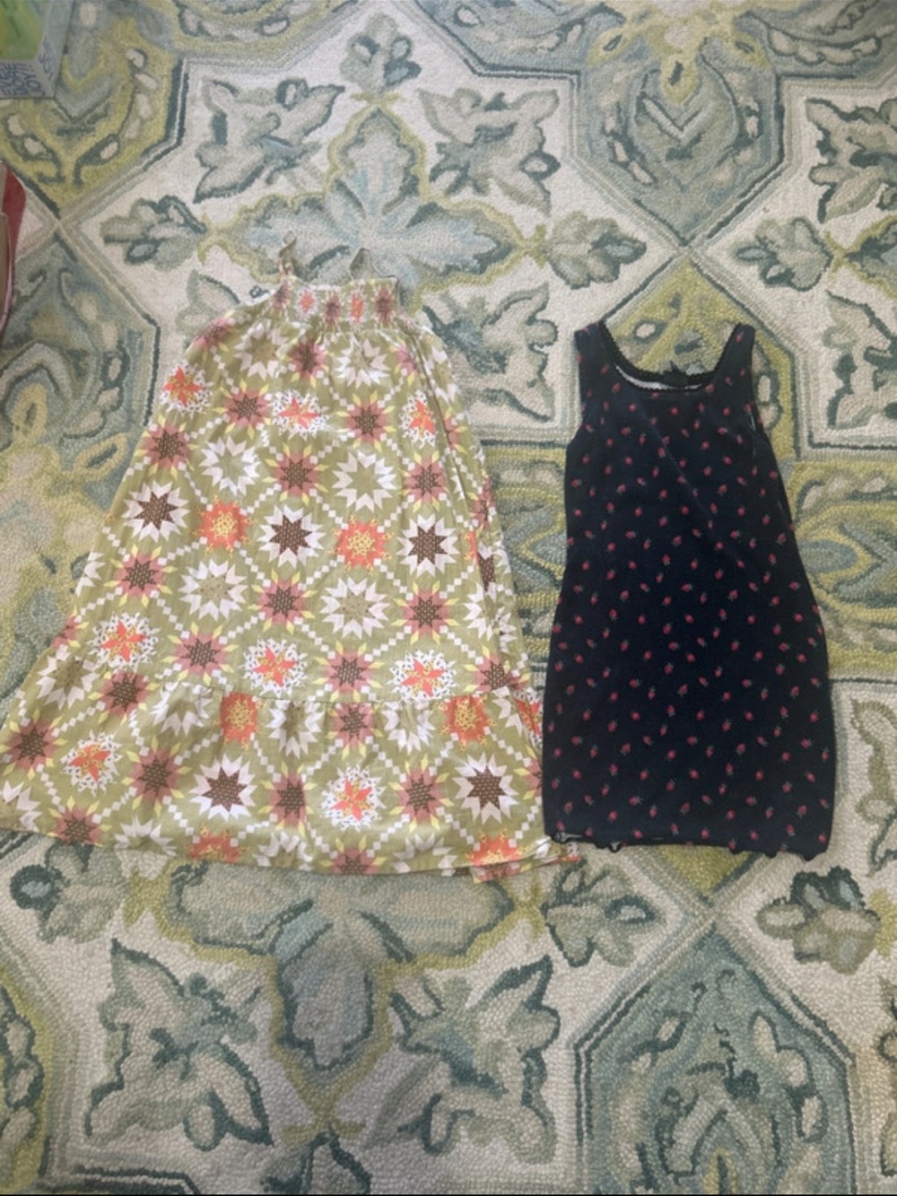 Cat & Jack Olive Floral Halter Maxi and Black Heart Tank Dress Set